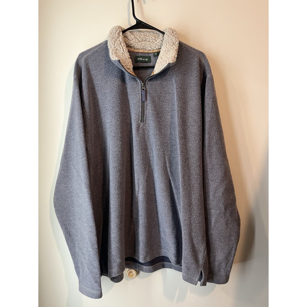 Orvis Men's XL 1/4 Zip Fleece Long Sleeve Pullover Sweater Gray Sherpa‎ Collar